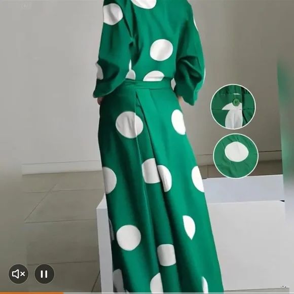 🔵”NWT” CURVY Green & White Polka Dot Faux Wrap Dress - Picture 7 of 7